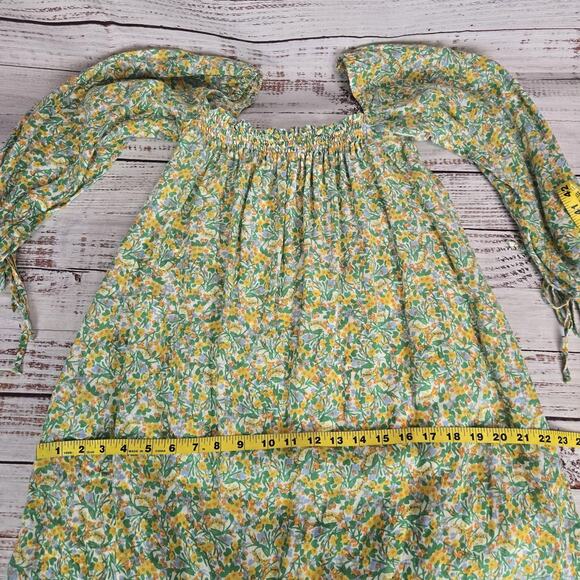 Faithfull The Brand Prairie Dress Sz M Green Yellow Floral Smocked Cottage Fairy - Picture 9 of 12